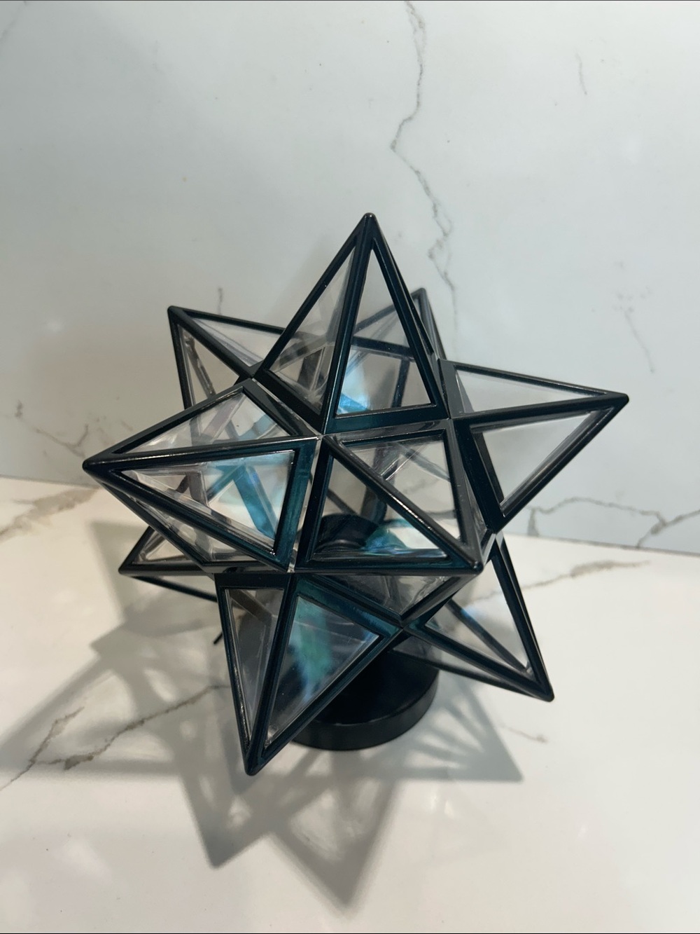 2 Geometric Moravian Star Lights, new in box, plastic - Black and Clear